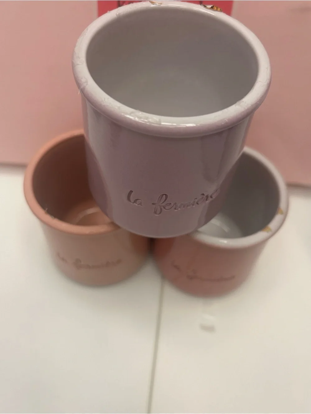 La Fermière Ceramic Jar Trio - Pastel Pink, Dusty Rose & Lavender